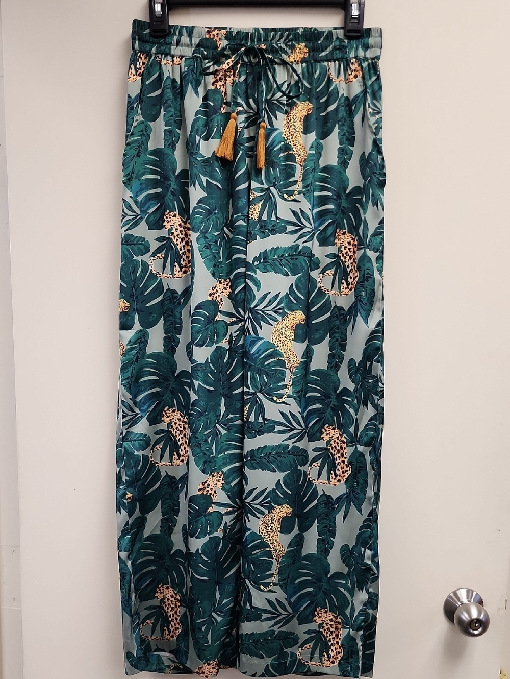 World Market Tropical Print Teal Drawstring Pants Size S/M